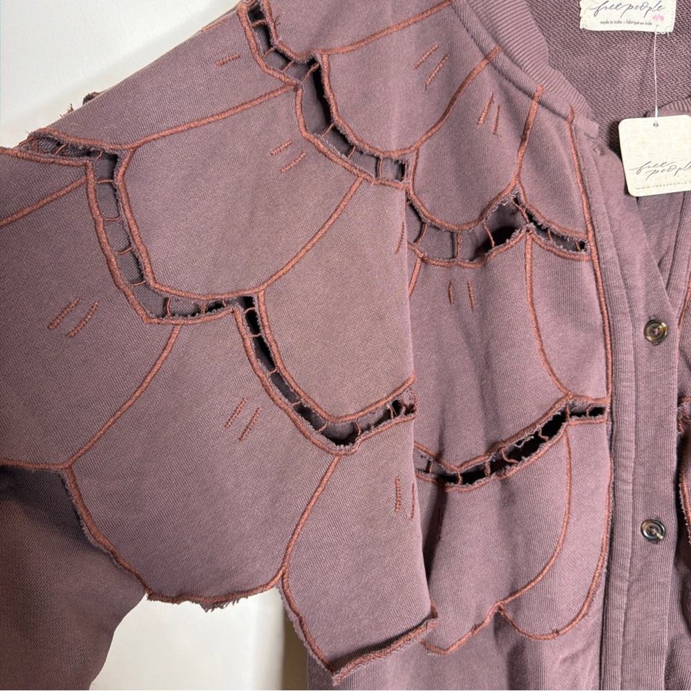 Free People Fluttercape Sweatshirt Cutwork Embroidered Cape Cardigan XL - Picture 6 of 8